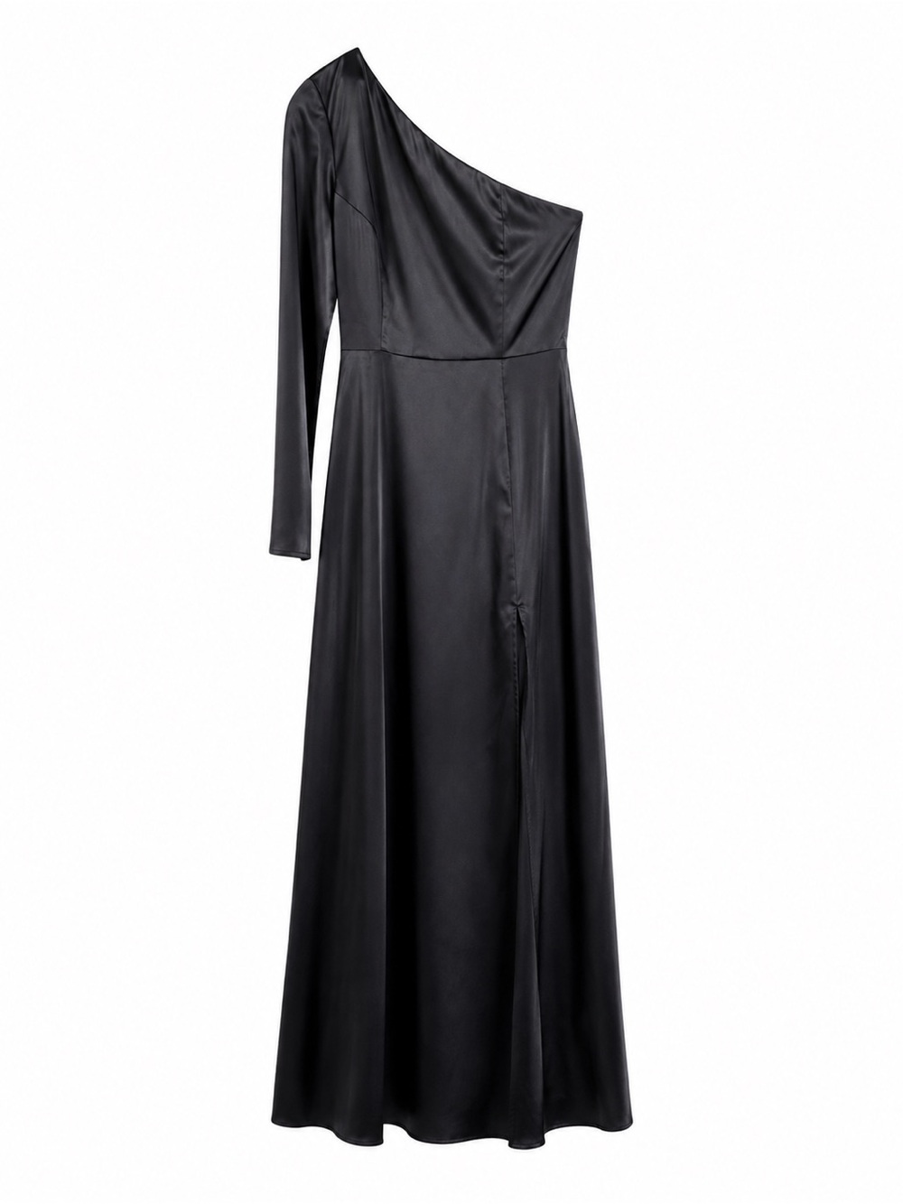 Lulus One-Shoulder Black Satin Formal Evening Gown Gothic Glam - Picture 6 of 16